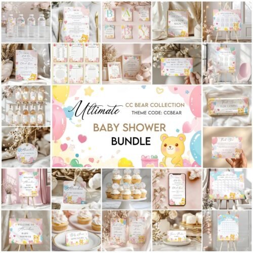 editable bear baby shower template, instant access on Canva