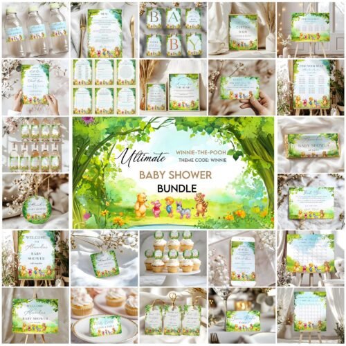 Editable Winnie-the-Pooh Bear Baby Shower Ultimate Bundle Templates – Instant Access on Canva #CCWINNIE