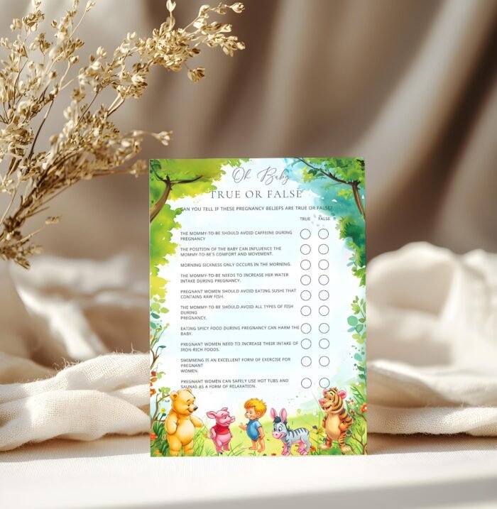 True or False, Winnie-the-pooh Printable Baby Shower Games, Baby Shower Game Editable Template, Instant Access on Canva #CCWINNIE