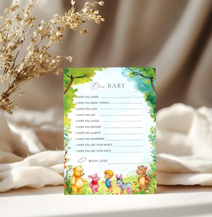 Wishes for Baby, Winnie-the-pooh Printable Baby Shower Games, Baby Shower Game Editable Template, Instant Access on Canva #CCWINNIE