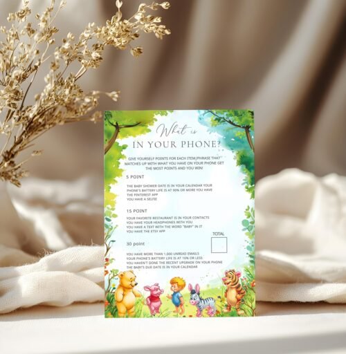 What's on Your Phone, Winnie-the-pooh Printable Baby Shower Games, Baby Shower Game Editable Template, Instant Access on Canva #CCWINNIE