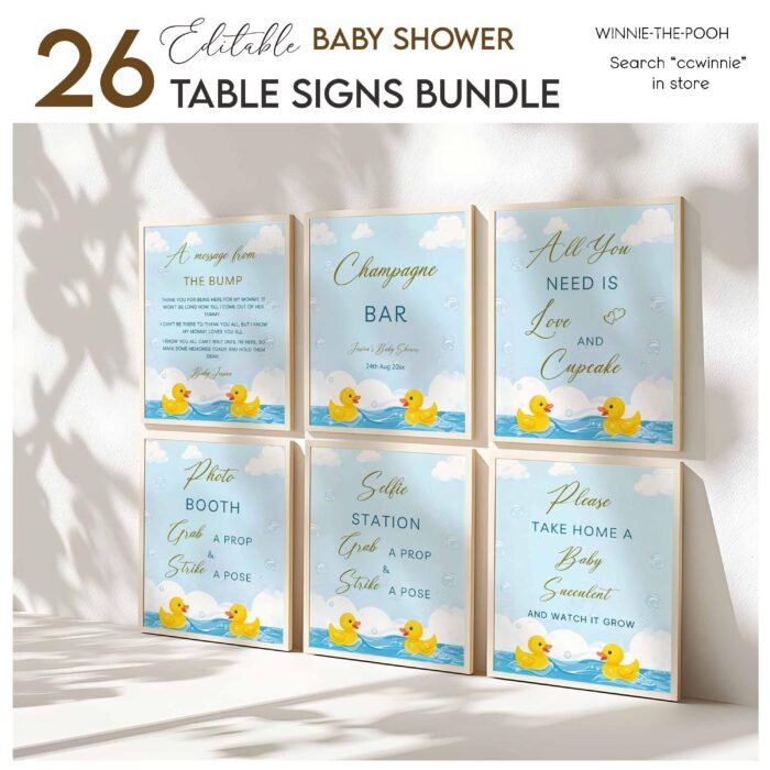 Editable Baby Signs Bundle, Rubber Duck Baby Shower Tabletop Signs Editable Template, Instant Access on Canva #CC3RD