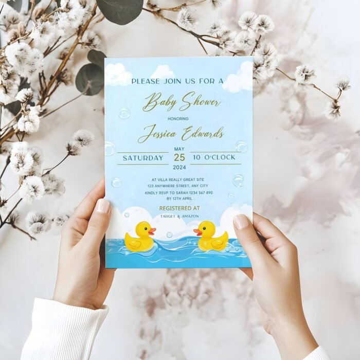 Editable Baby invitation, Rubber Duck Baby Shower invitation, Baby Shower invitation Editable Template, Instant Access on Canva #CC3RD