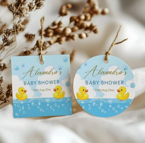 Editable Square and Round Tags or Labels, Rubber Duck Baby Shower Tags Editable Template, Instant Access on Canva #CC3RD