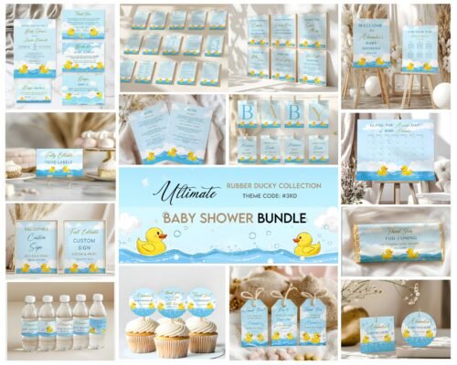 Editable Rubber Ducky Baby Shower Ultimate Bundle, Rubber Duck Invitation Set Editable Templates – Canva Access #CC3RD