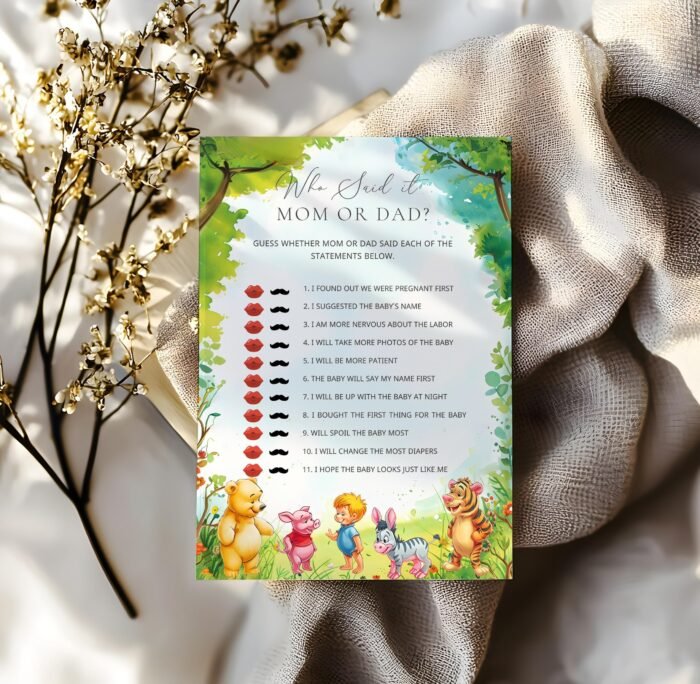 Who Said it - Mum or Dad, Winnie-the-pooh Printable Baby Shower Games, Baby Shower Game Editable Template, Instant Access Canva #CCWINNIE