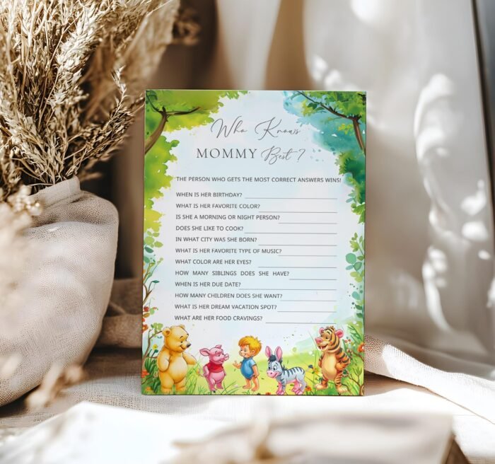 Who Knows Mommy Best, Winnie-the-pooh Printable Baby Shower Games, Baby Shower Game Editable Template, Instant Access on Canva #CCWINNIE