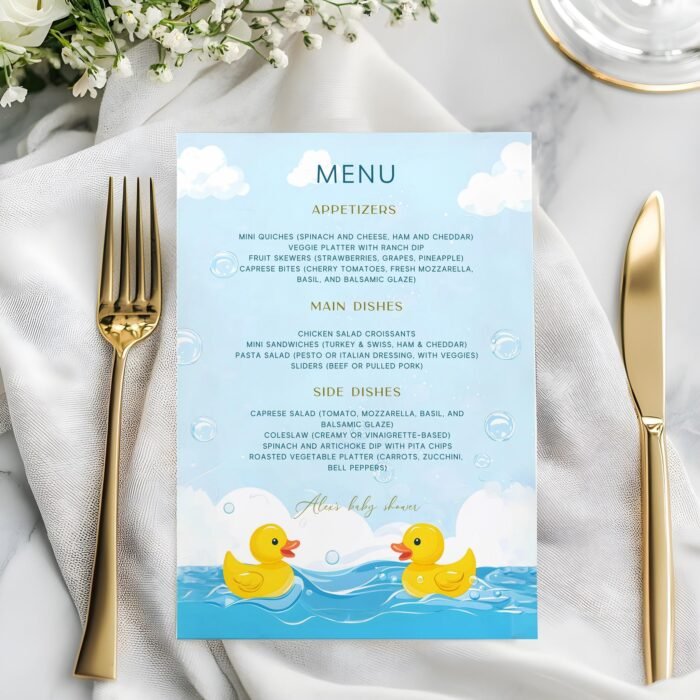 Editable Baby Menu, Rubber Duck Baby Shower Menu, Baby Shower Menu Editable Template, Instant Access on Canva #CC3RD