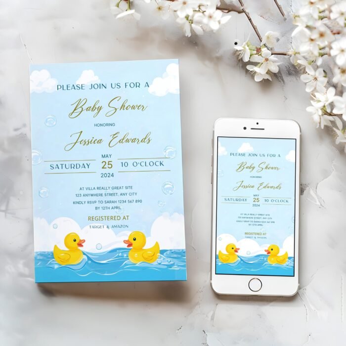 Editable invitation, E-invites, Rubber Duck Baby Shower invitation and E-invites Editable Template, Instant Access on Canva #CC3RD