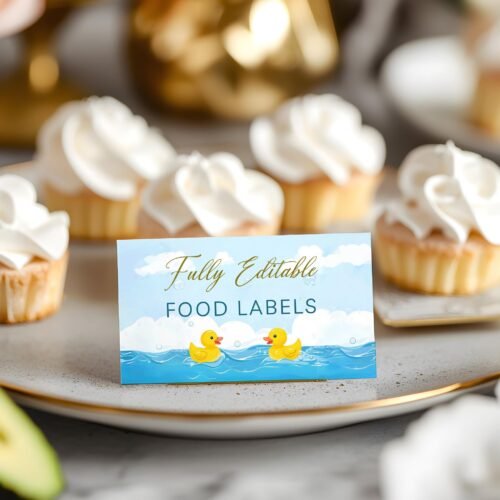 Editable Baby Food Labels, Rubber Duck Baby Shower Food Labels Editable Template, Instant Access on Canva #CC3RD