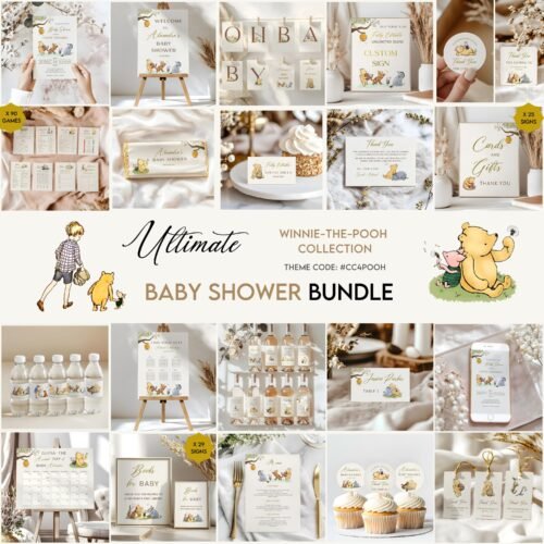 Vintage Winnie the Pooh Baby Shower Bundle - Printable Decor, Signs, Games, Invitations, Custom Party Decorations #CC4POOH