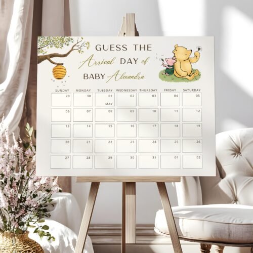 Winnie the Pooh Guess the Due Date Sign, Printable Baby Shower Sign Template Bear, Winnie the Pooh Baby Shower Decorations #CC4POOH
