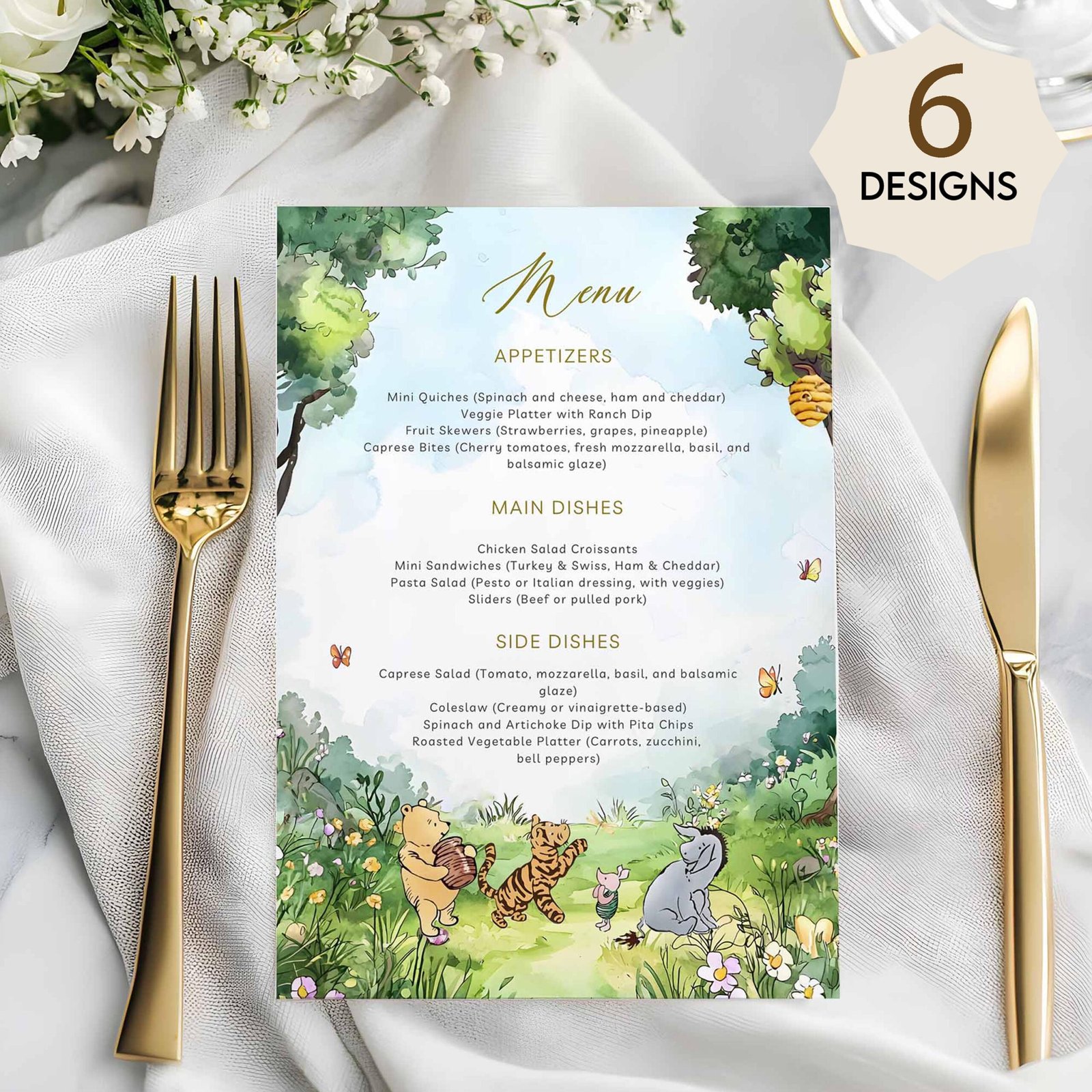 Winnie the Pooh Menus – Classic Pooh Bear Watercolor Template, Gender Neutral #CC5POOH