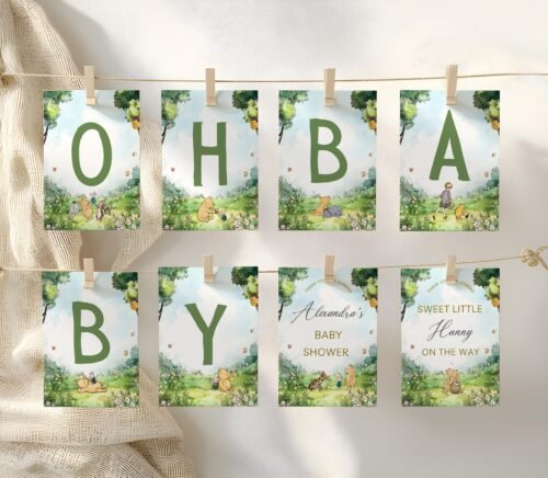Winnie the Pooh Banners – Classic Pooh Bear Watercolor Template, Gender Neutral #CC5POOH