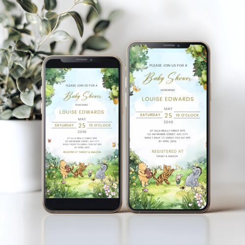 Winnie the Pooh E-Invites – Classic Pooh Bear Watercolor Template, Gender Neutral #CC5POOH