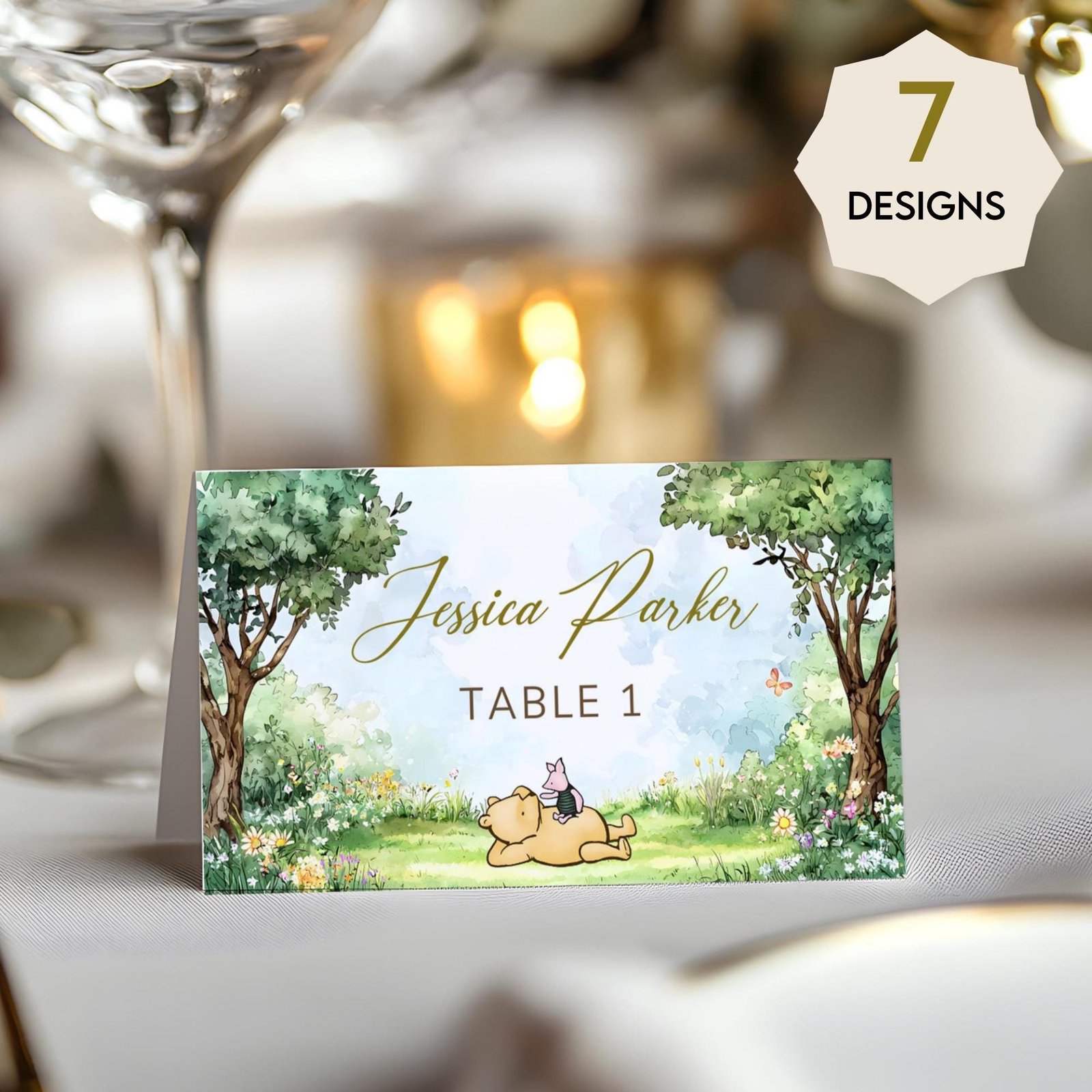 Winnie the Pooh Place Cards – Classic Pooh Bear Watercolor Template, Gender Neutral #CC5POOH