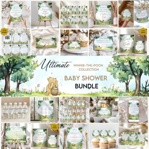 Vintage Winnie the Pooh Baby Shower Bundle - Printable Decor, Signs, Games, Invitations, Custom Party Decorations #CC5POOH
