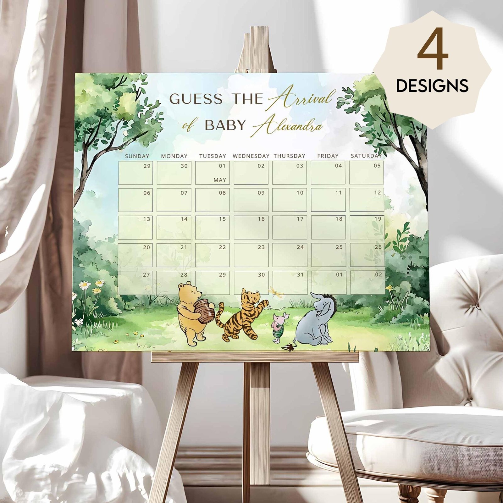 Winnie the Pooh Guess the Due Date Sign, Printable Baby Shower Sign Template Bear, Winnie the Pooh Baby Shower Decorations #CC5POOH