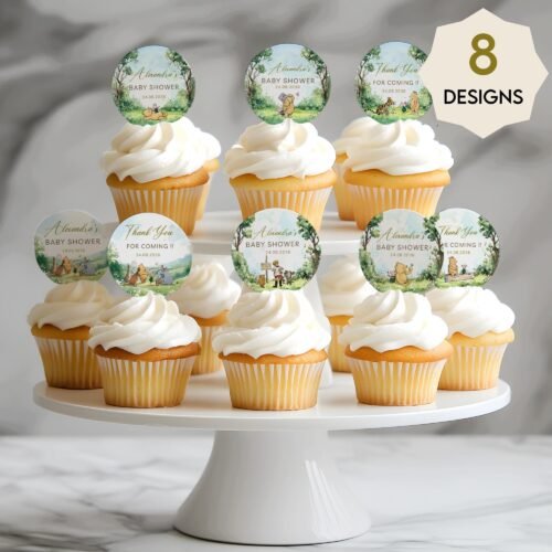 Winnie the Pooh Cupcake Toppers – Classic Pooh Bear Watercolor Template, Gender Neutral #CC5POOH