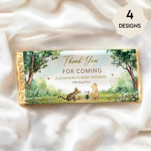 Winnie the Pooh Chocolate Wrappers – Classic Pooh Bear Watercolor Template, Gender Neutral #CC5POOH