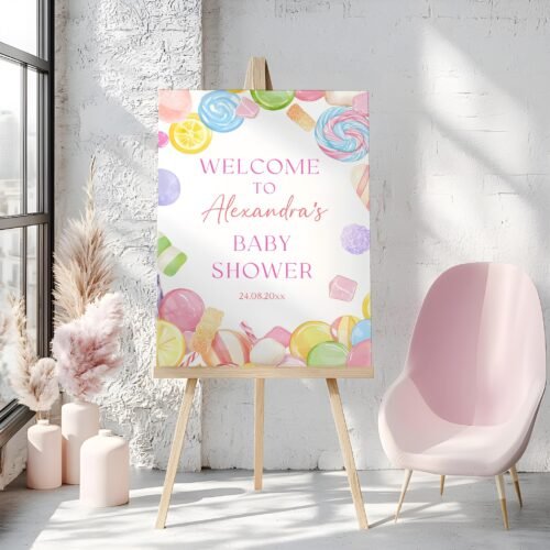 Editable Candyland Baby Shower Welcome Sign - Printable Candy Baby Shower Welcoming Template, Sweet Shower #CC6CANDY
