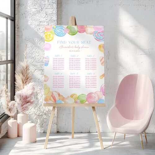 Editable Candyland Baby Shower Seating Chart Sign - Candyland Shower Seating Plan, Sweet Shower Seating Template #CC6CANDY