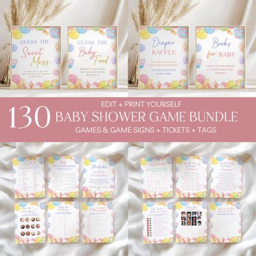 Editable Candyland Baby Shower Games Bundle, Printable bundled games, Candy land theme baby shower games #CC6CANDY