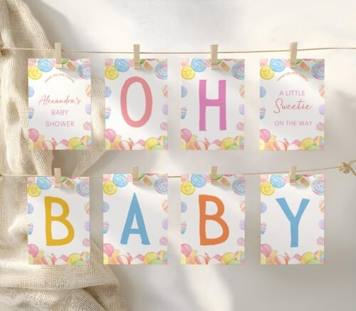 Editable Candyland Baby Shower Banners – Printable Candy Baby Shower Custom Banner Template, Sweet Shower #CC6CANDY