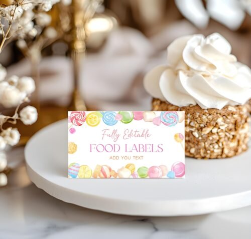 Editable Candyland Food Labels – Baby Shower Food tent card Template, Sweet Shower Food labels, Shower decor #CC6CANDY