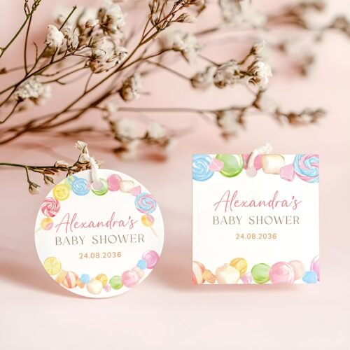 Editable Candyland Square Round thank you Labels and thank you Tags – Candyland Favor Tag Template, Sweet Shower printable tag #CC6CANDY