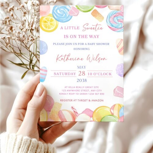 Editable candyland baby shower invitation – sweet baby shower invitation, sweets baby shower invite, Candy baby shower invite #CC6CANDY
