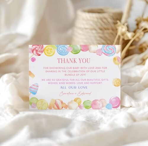Editable Candyland Thank You Cards – Candyland Printable Thank You Template, Sweet Shower Thanks #CC6CANDY