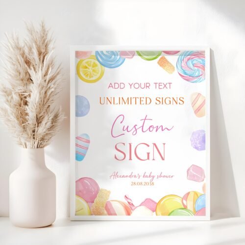 Editable Candyland Baby Shower Custom Signs – Printable Custom Table Sign, Sweet Shower Sign #CC6CANDY