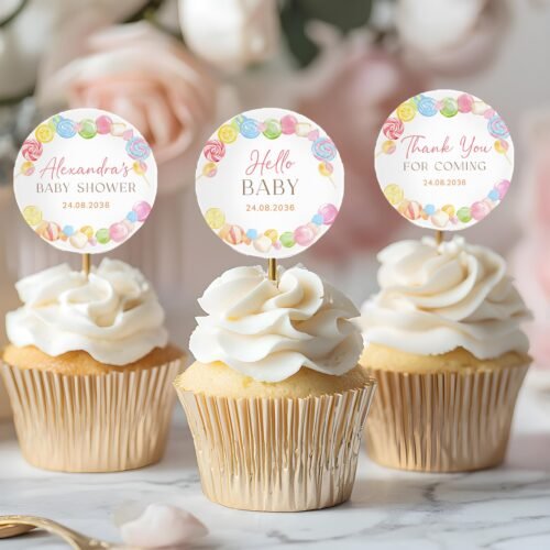 Editable Candyland Cupcake Toppers, printable cupcake decor, – Candy Shower Cupcake Template, Sweet Shower Decor #CC6CANDY