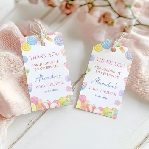 Editable Candyland Custom Thank you Favor Tags, Candyland Baby Shower Gift Tags, Editable Favor Tags #CC6CANDY