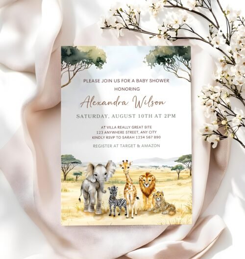 Editable Jungle Safari Baby Shower Invitation Template - Printable DIY Canva Invite for A Little Wild One #CC7