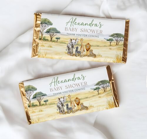 Safari Baby Shower Candy Bar Wrapper, Printable Hershey Wrapper, Custom Chocolate Bar Canva Template, African Safari Shower Decor #CC7