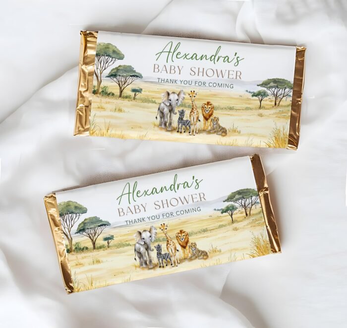 Safari Baby Shower Candy Bar Wrapper, Printable Hershey Wrapper, Custom Chocolate Bar Canva Template, African Safari Shower Decor #CC7