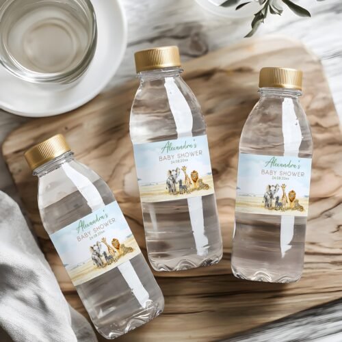 Editable Safari Water Bottle Labels, African Safari Shower Decor, Printable Wild One Bottle Stickers, Baby Boy Girl Decor, Canva labels #CC7