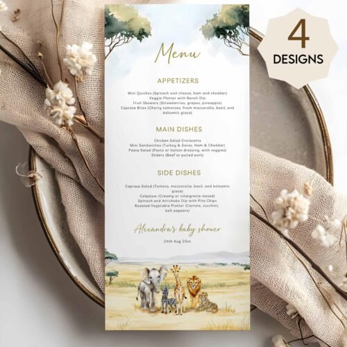Editable Safari Shower Menu Template | Instant Download Printable Menu Cards for Baby Shower | Shower Bar Menu #CC8
