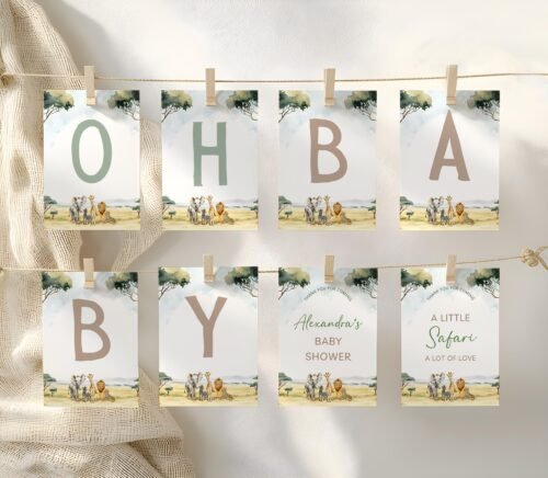 Editable Jungle Safari Banner Template - Printable Baby Shower Bunting for Wild One Party, DIY Canva #CC7