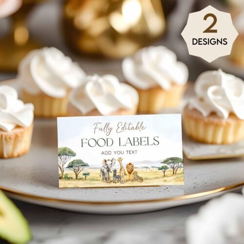 Editable Safari Food Labels Template - Jungle Theme Food Cards for Baby Shower & Birthday Party #CC7