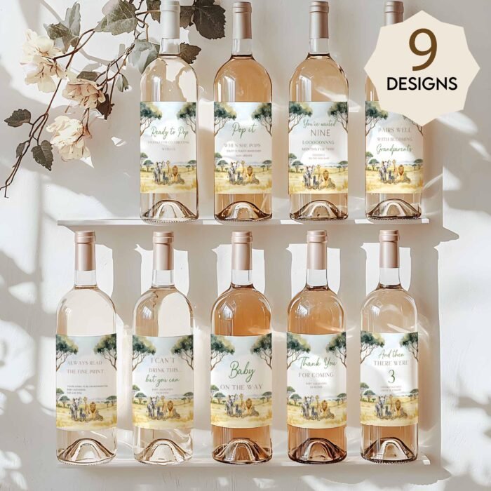 Editable Safari Prosecco Label Template, Custom Wine Bottle Tags for Baby Shower, Funny Drink Label Design, Baby Shower Gifts for Mums #CC7