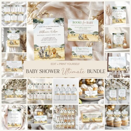 Safari Baby Shower Ultimate Bundle | Editable Games, Invitations & Decorations #CC7
