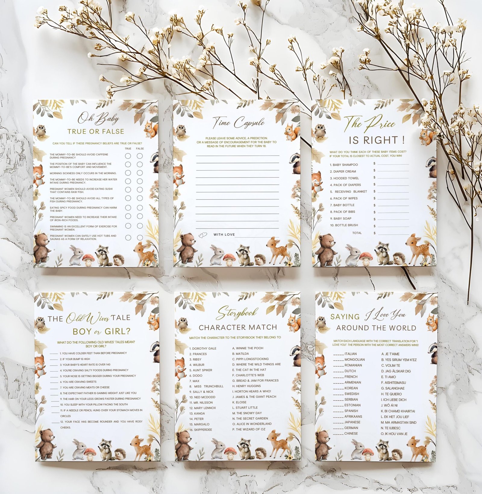 Woodland Baby Shower Game Kit - Editable Canva Template, Printable Forest Animal Fun, Instant Download #CC8